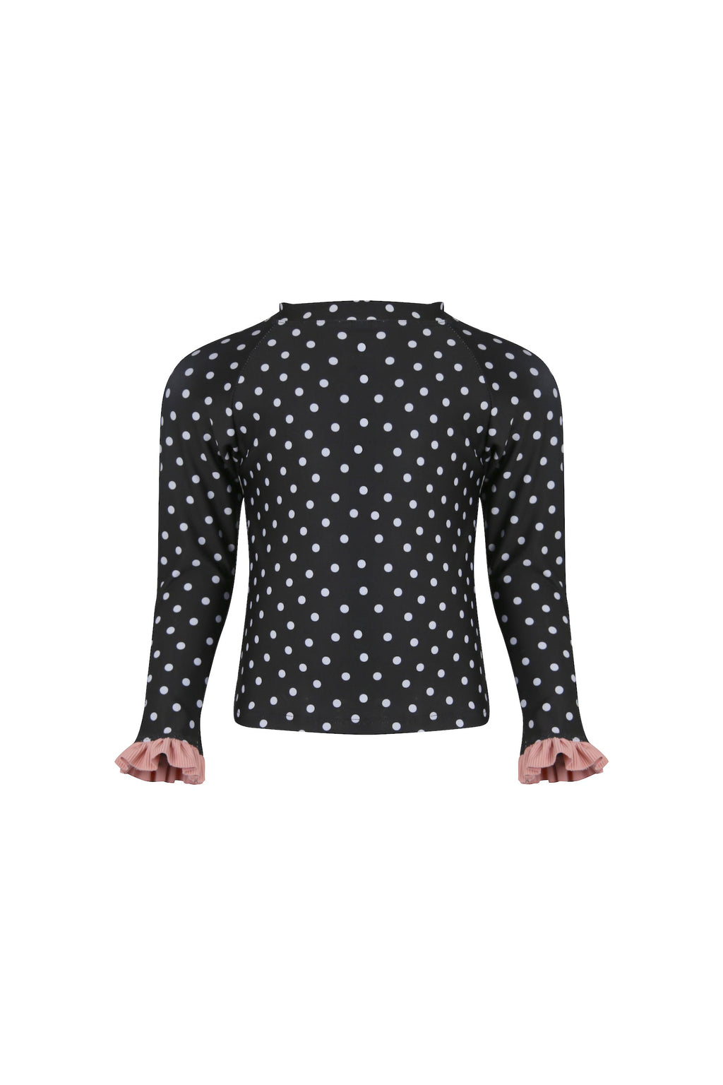 ruffle rashguard (black white polka dot/ribbed blush)