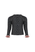 ruffle rashguard (black white polka dot/ribbed blush)