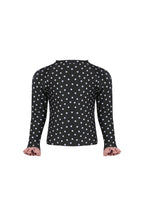 ruffle rashguard (black white polka dot/ribbed blush)