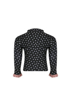 ruffle rashguard (black white polka dot/ribbed blush)