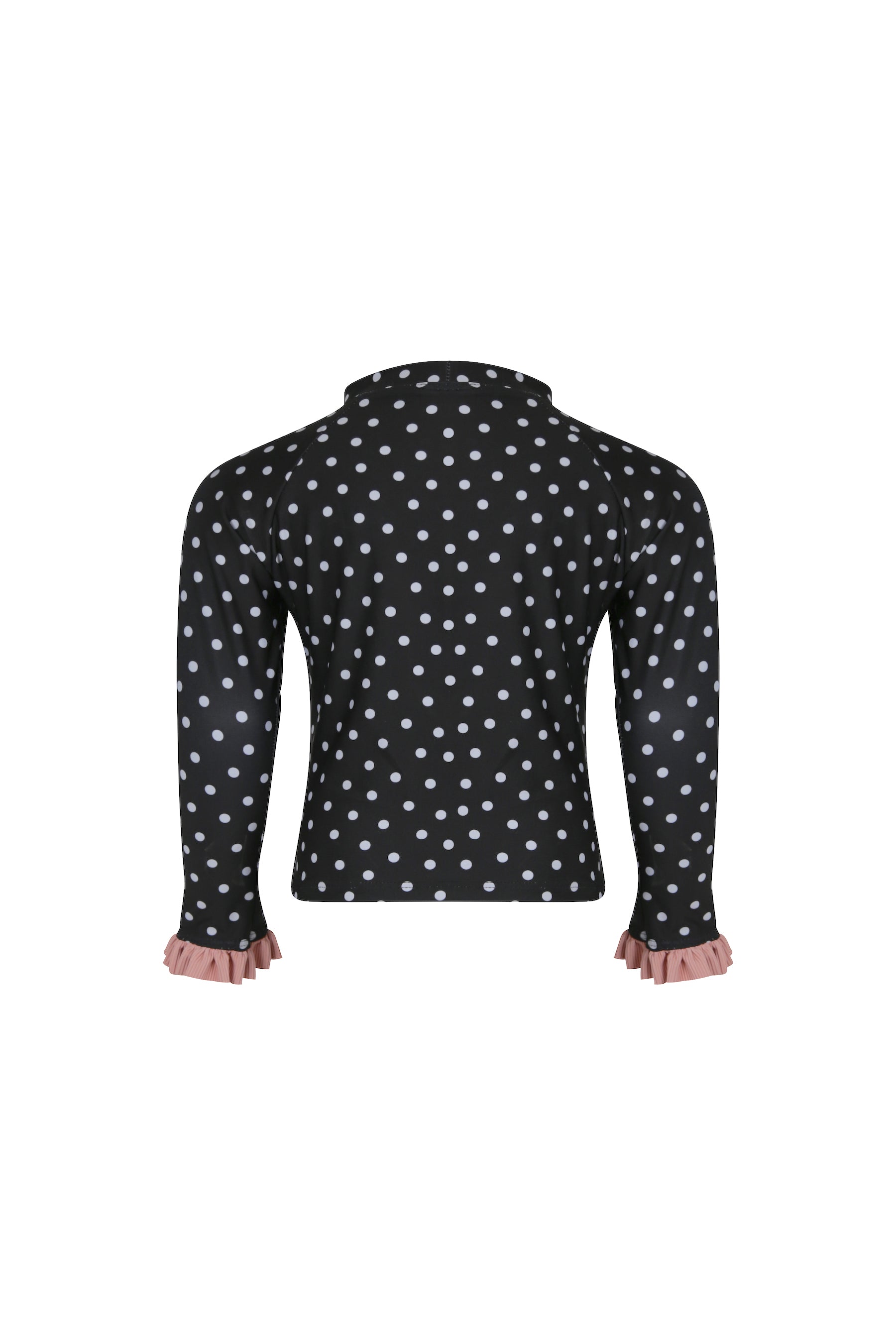 ruffle rashguard (black white polka dot/ribbed blush)