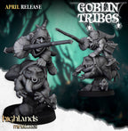 Swamp Goblins Frog Riders with sticks, Highlands Miniatures