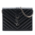 Studded Chevron Calfskin Monogram Envelope Chain Flap