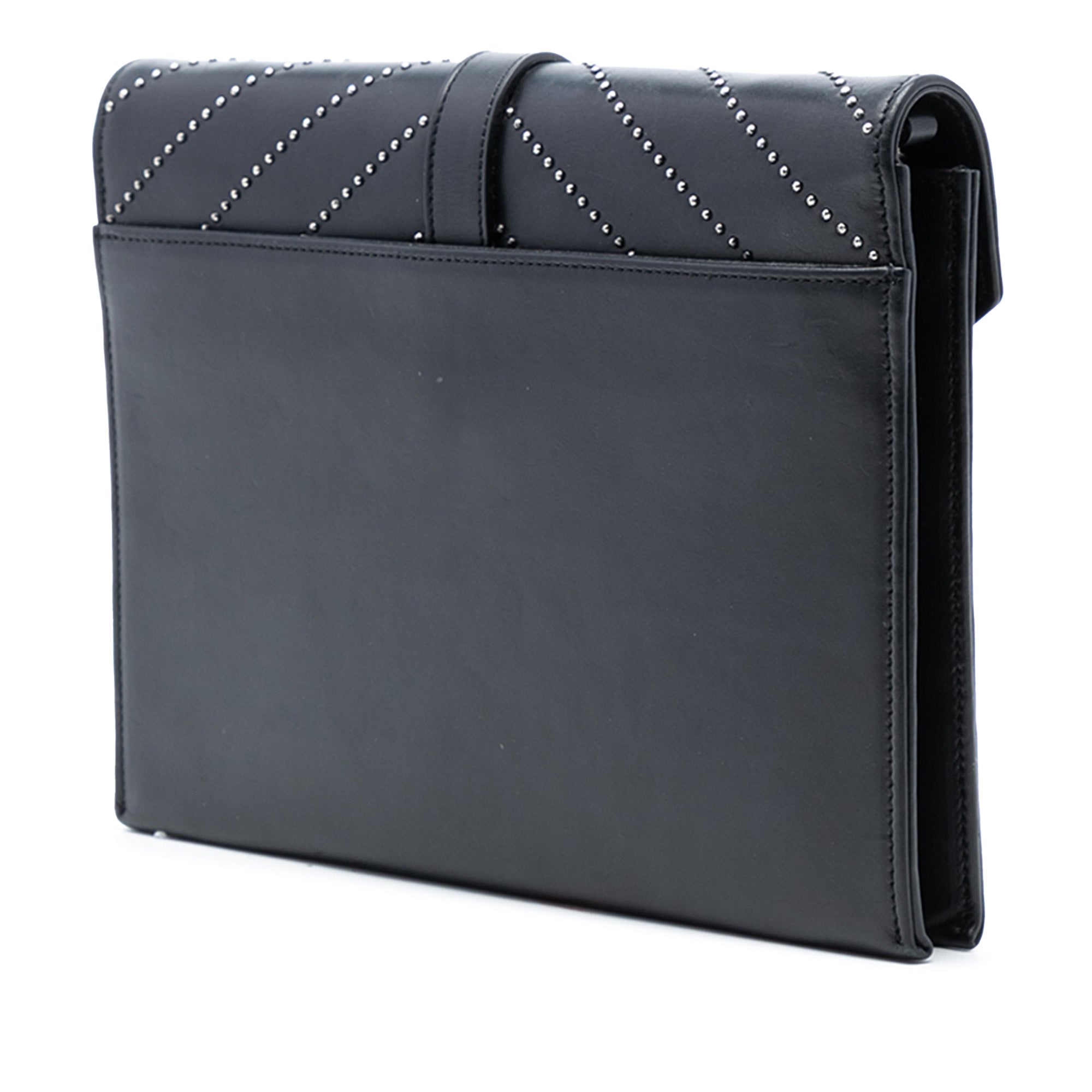 Studded Chevron Calfskin Monogram Envelope Chain Flap