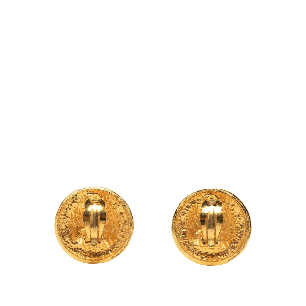 CC Gold Plated Crest Round Clip On Earrings