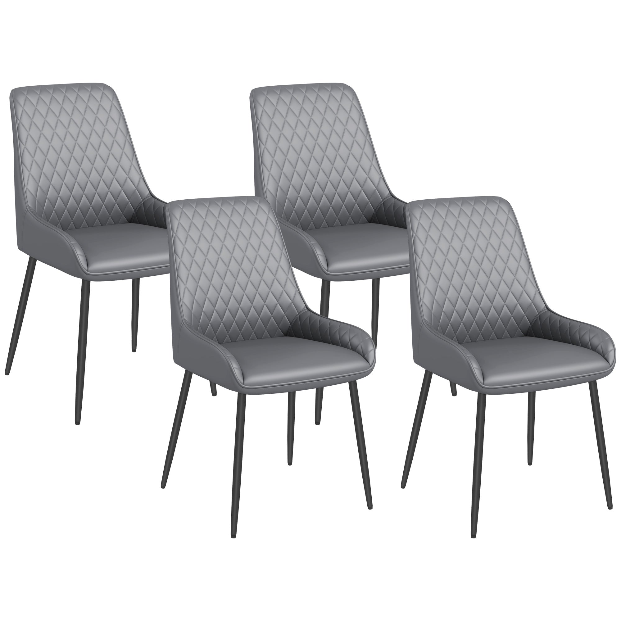 Set of 4 PU Leather Dining Chairs with Tufted Backs & Steel Legs, Grey