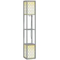 Modern Tall Standing Lamps with Shelves, Dual Lampshades & Chain Switch, Light Grey
