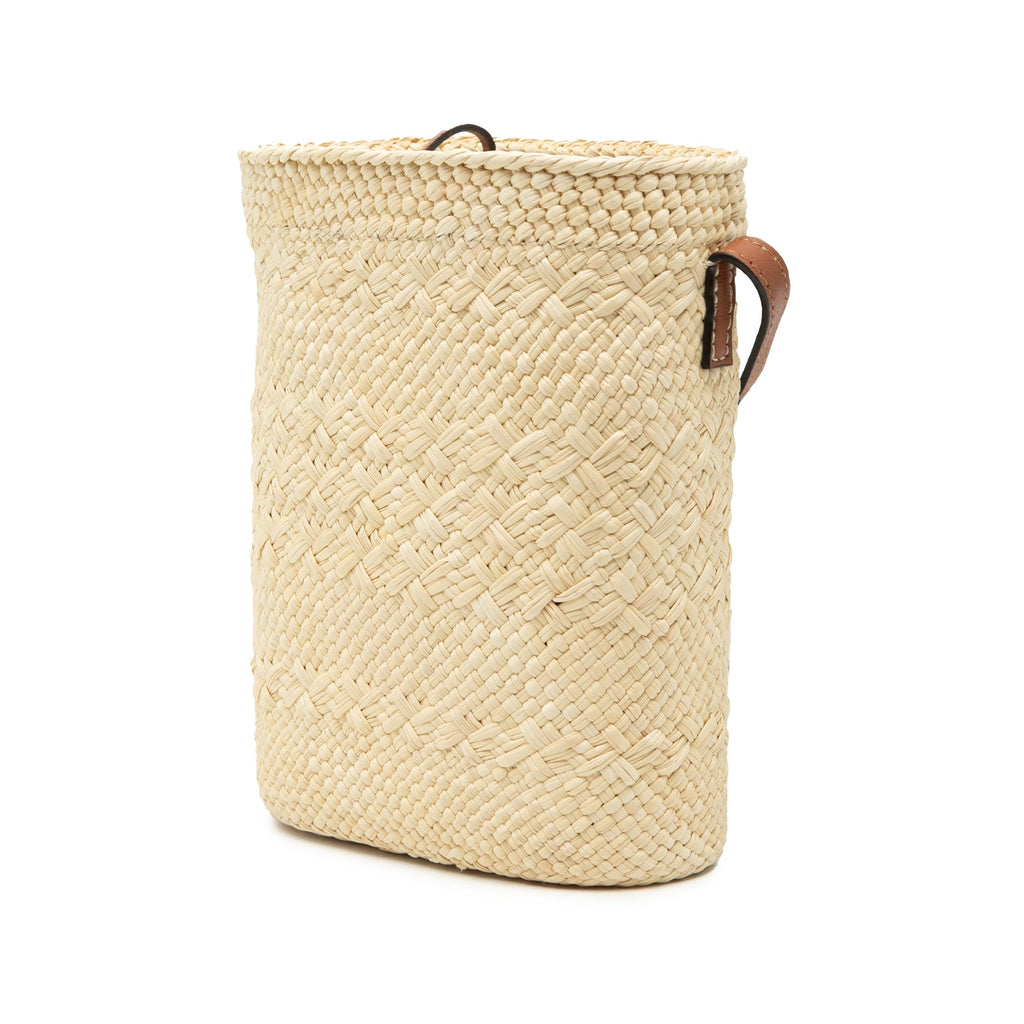 Paulas Ibiza Raffia Anagram Square Pocket Bucket Bag