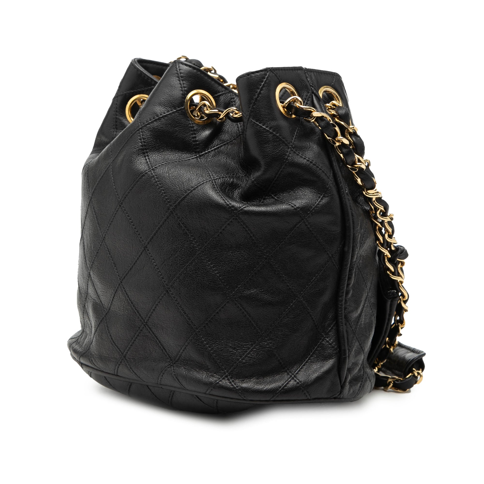 Quilted Lambskin Drawstring Chain Bucket Bag