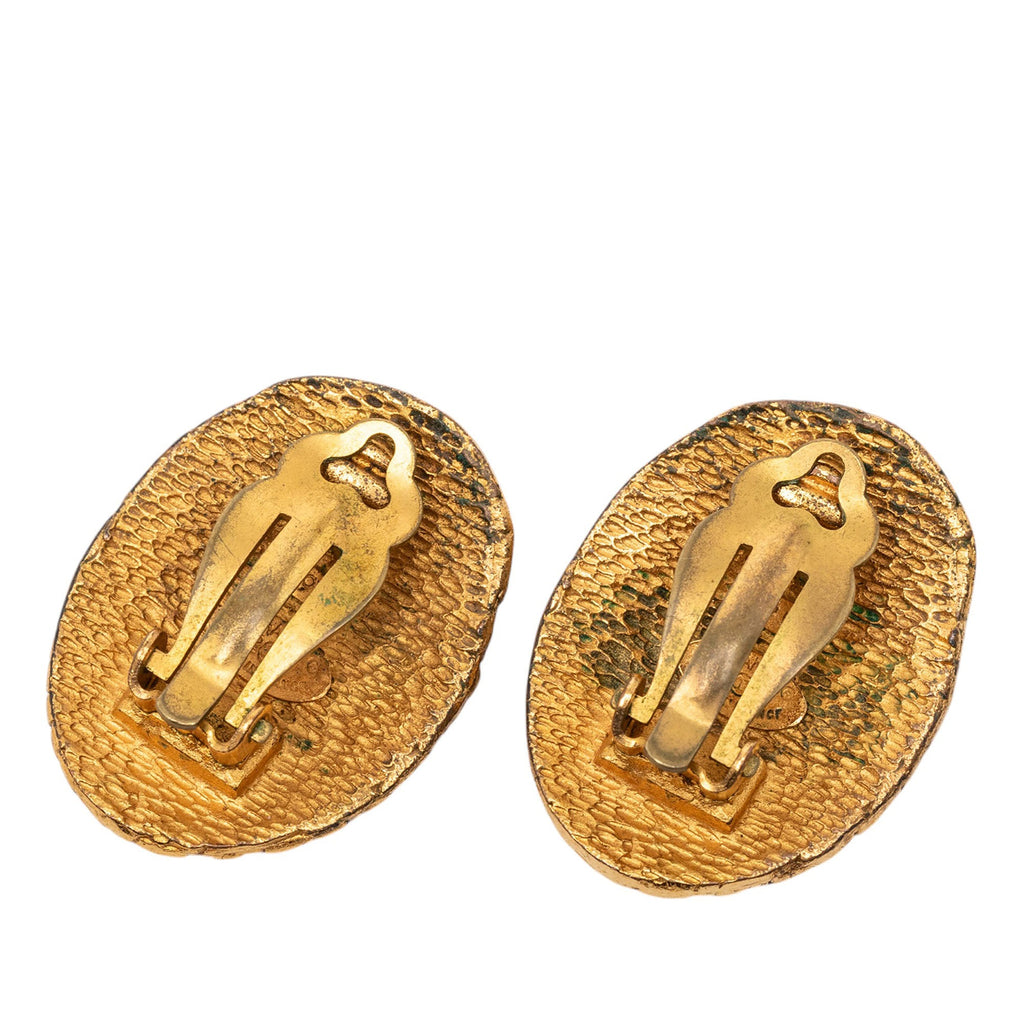 CC Gold Plated Woven Oval Clip on Earrings
