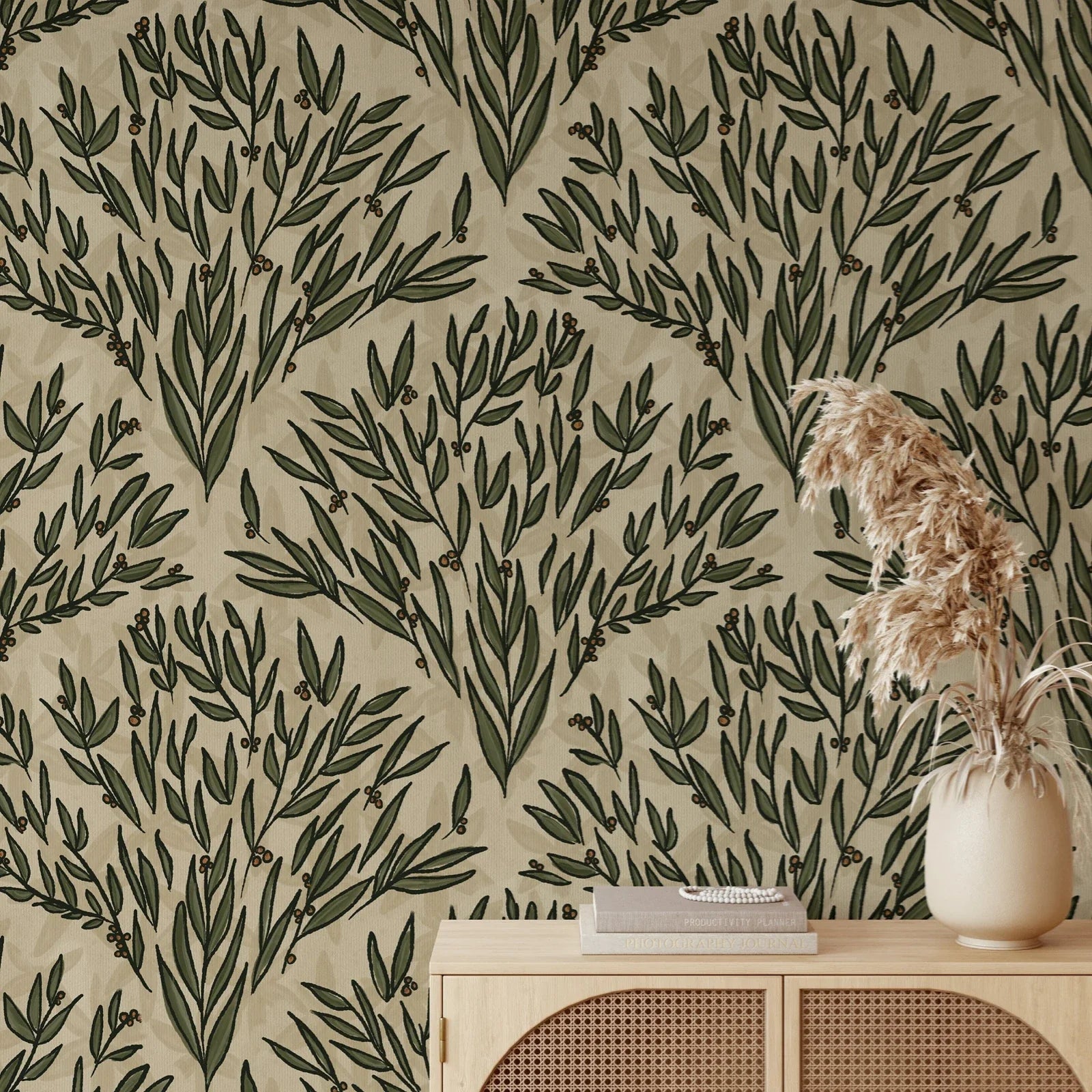 Olive Branch Botanical Wallpaper