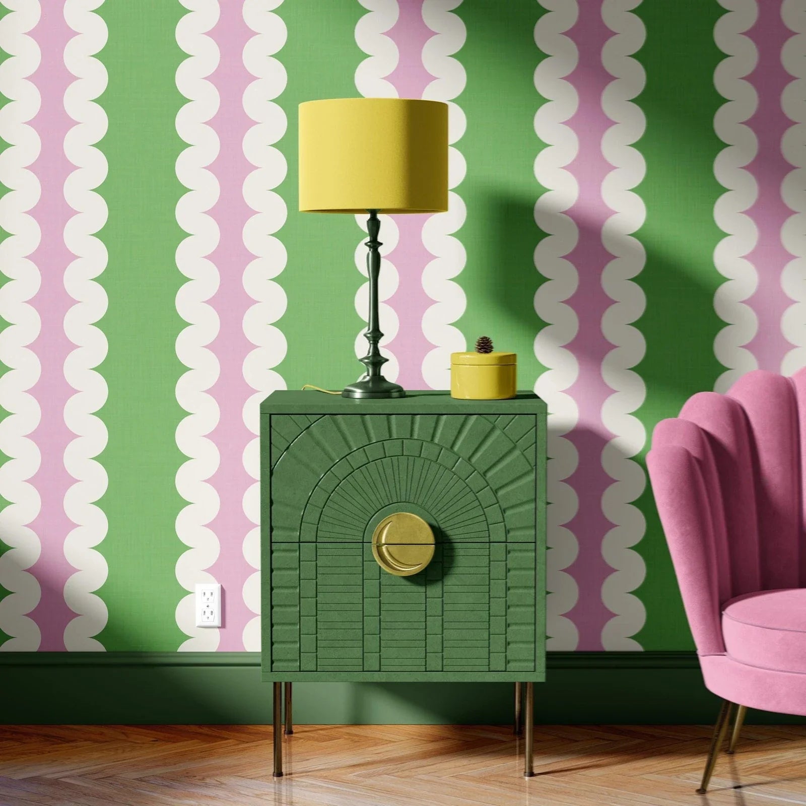 Giant Ric Rac Scalloped Stripe Wallpaper