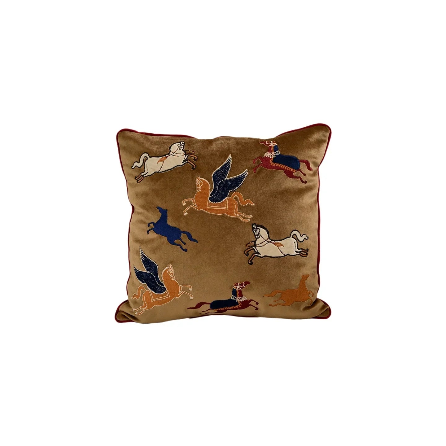 Winged Stallion Velvet Chinoiserie Horse Throw Pillow