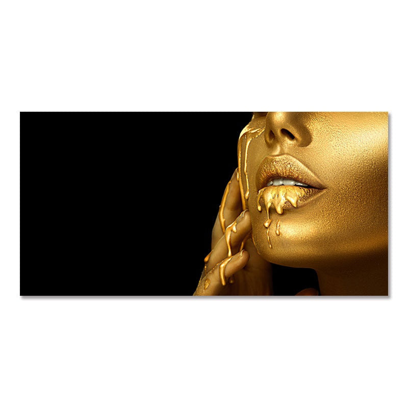 ArtZ® Very Lippy Canvas Paintings - Gold Face Side View / 39.4 inch by 78.7 inch (100x200cm) No Frame