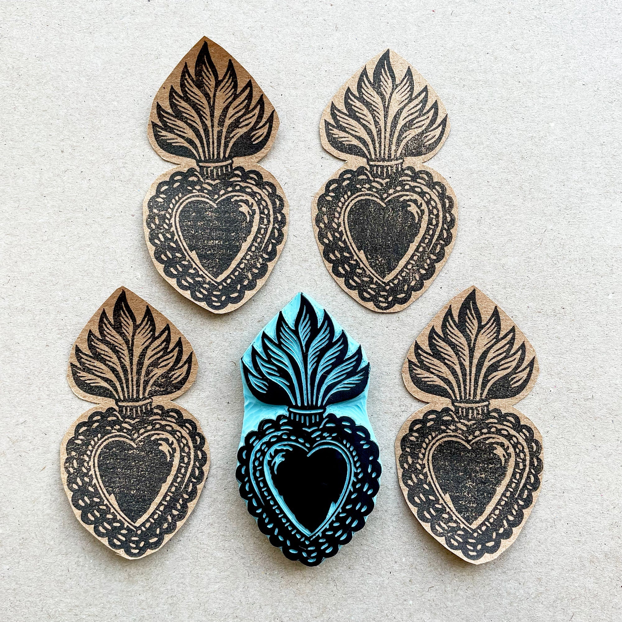 Sacred heart with flames rubber stamp