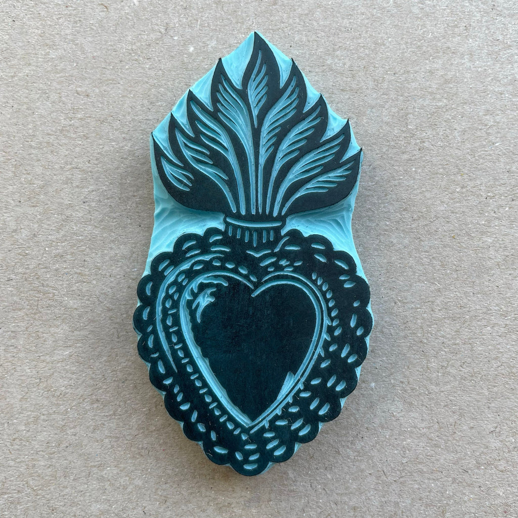 Sacred heart with flames rubber stamp