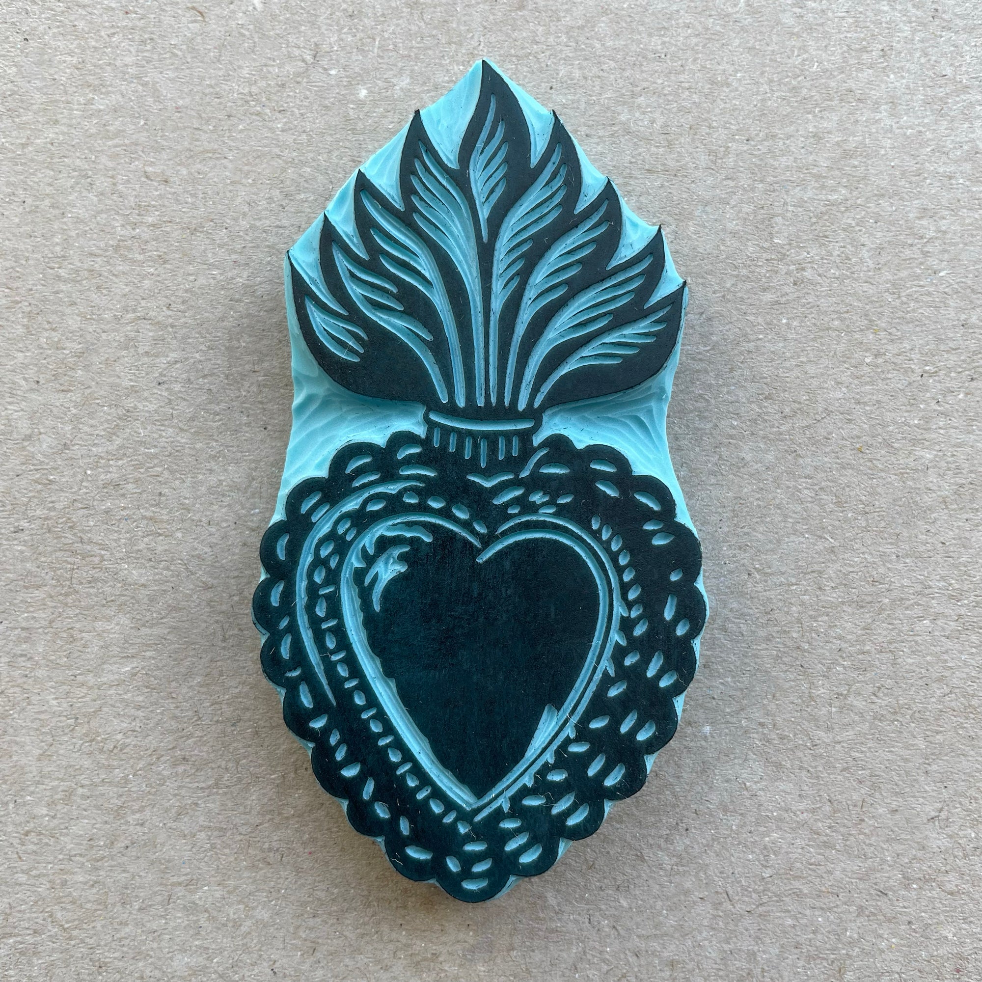 Sacred heart with flames rubber stamp