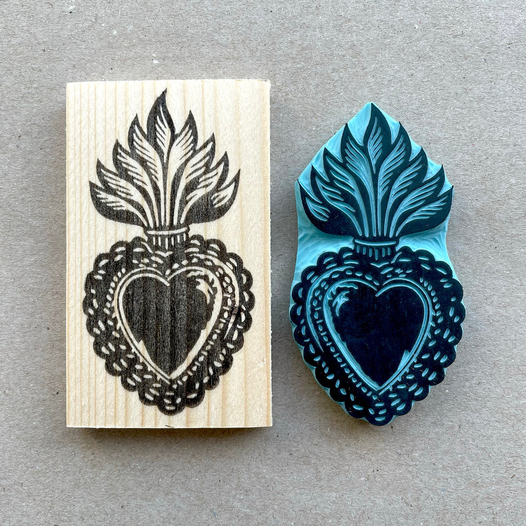 Sacred heart with flames rubber stamp
