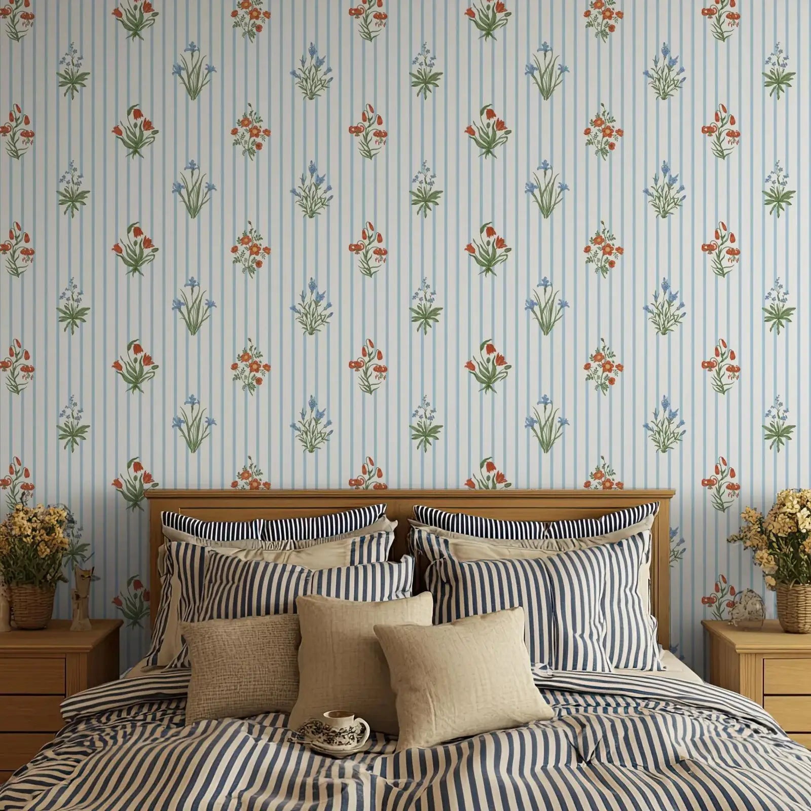 White and Blue Floral Wallpaper