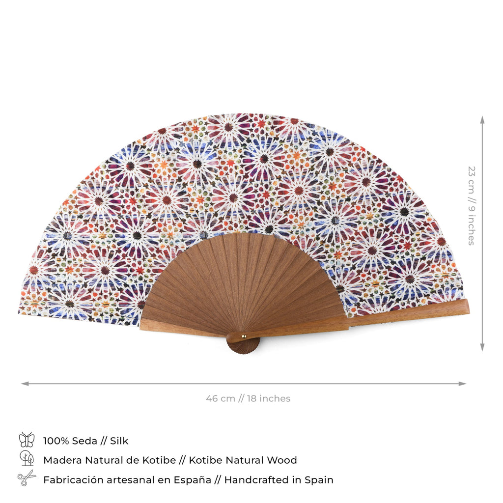 Spanish tiles inspired silk hand fan Sakina