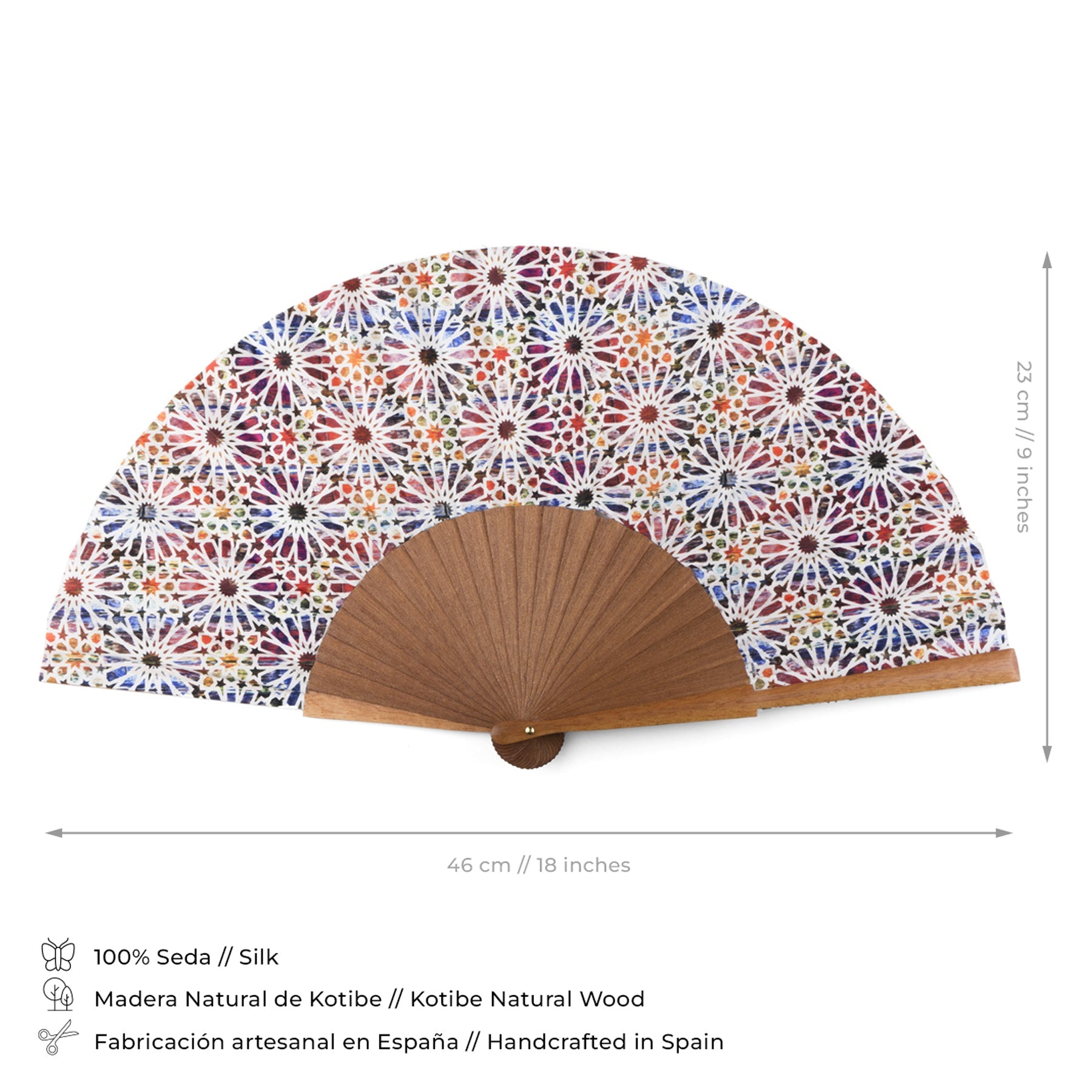 Spanish tiles inspired silk hand fan Sakina