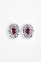 Western Oval Earring (Silver/Oxblood)