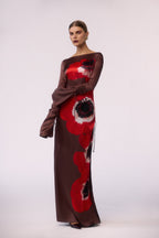 Silk Floral Gown (Brown/Red)