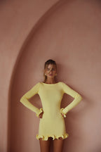 Ruffle Hem Mini Dress (Butter Yellow)