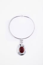 Stone Drop Necklace (Silver/Oxblood)