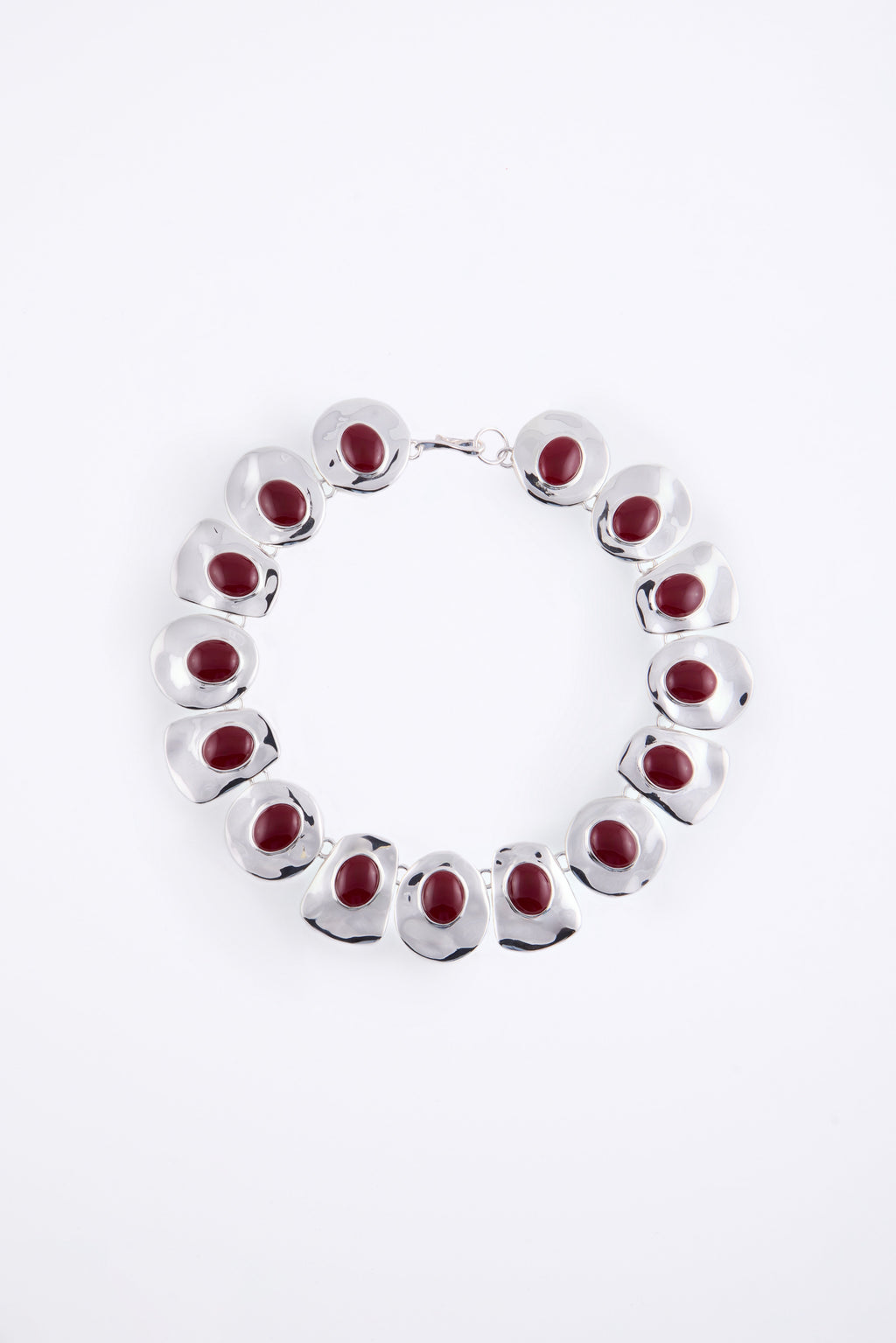 Stone Collar Necklace (Silver/Oxblood)