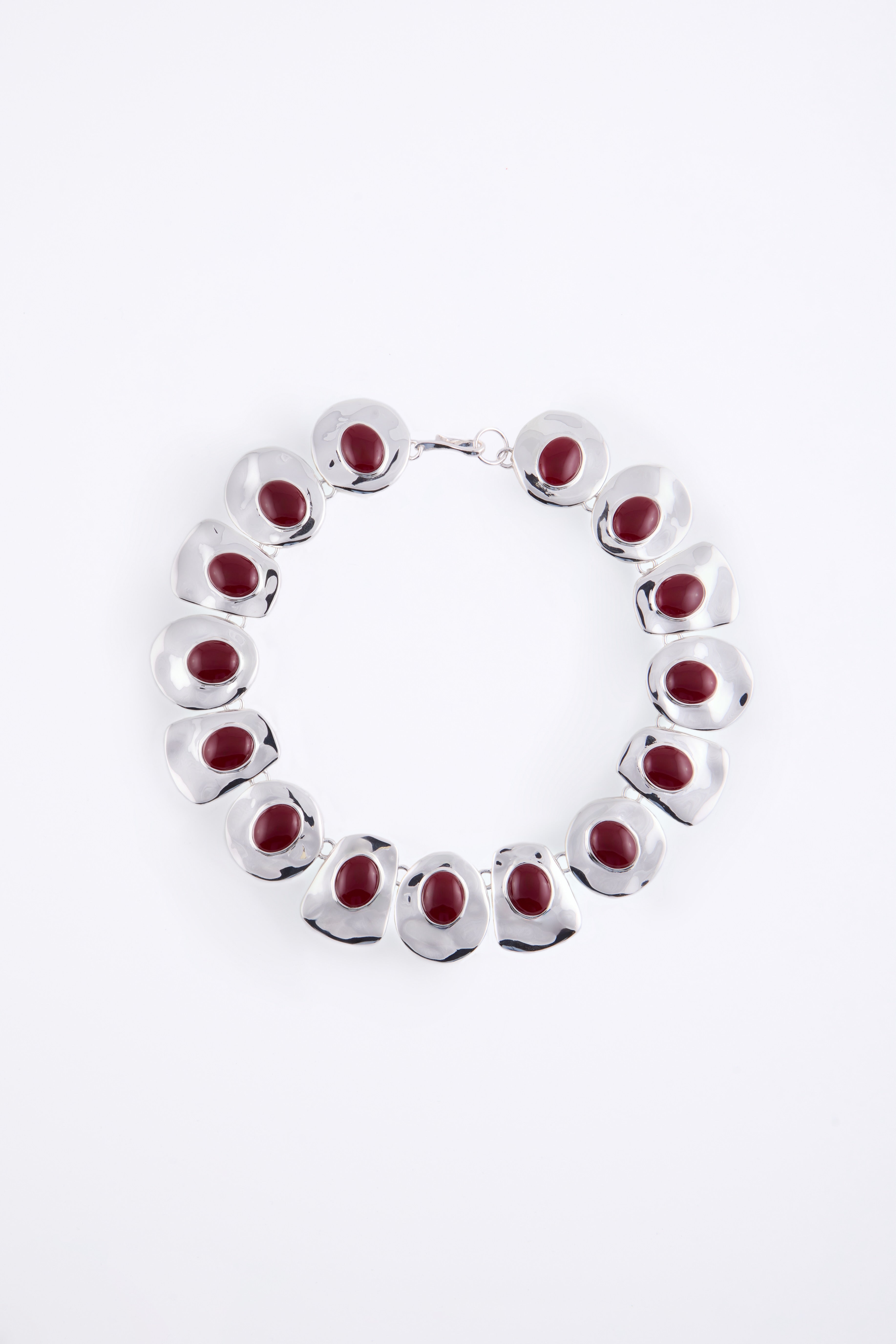 Stone Collar Necklace (Silver/Oxblood)