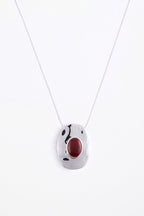 Stone Pendant Necklace (Silver/Oxblood)