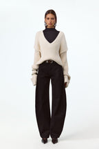 Oversized V Neck Sweater (Cream)