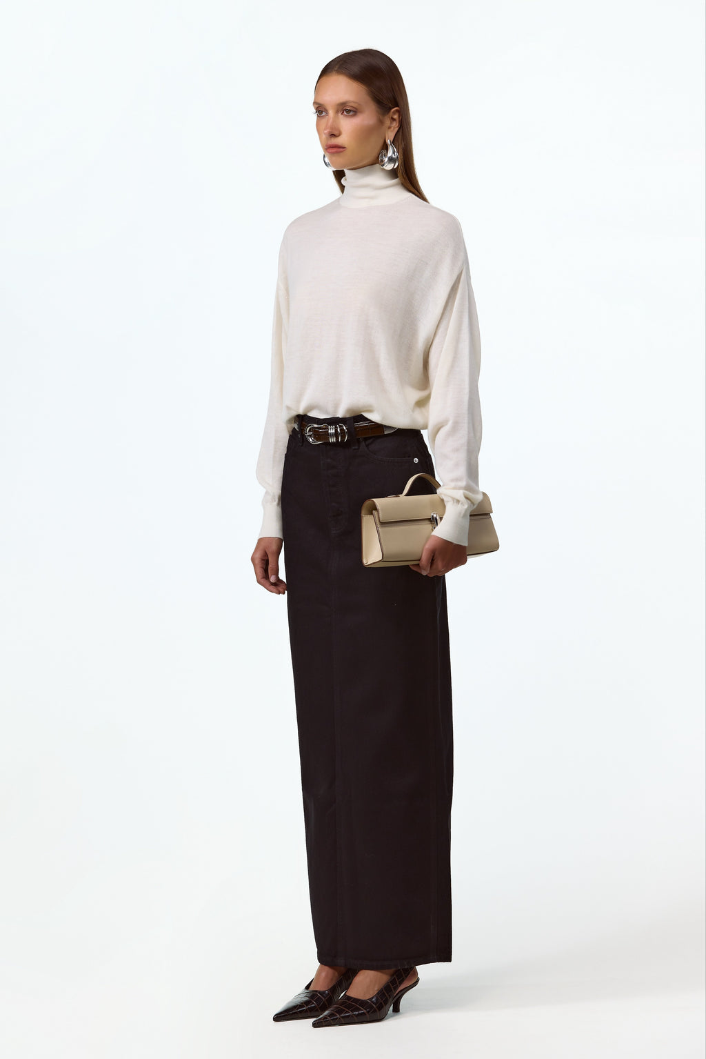 The Denim Pencil Maxi Skirt (Black)