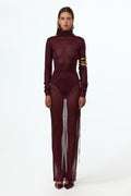 Ruched Knit Maxi Skirt (Merlot)