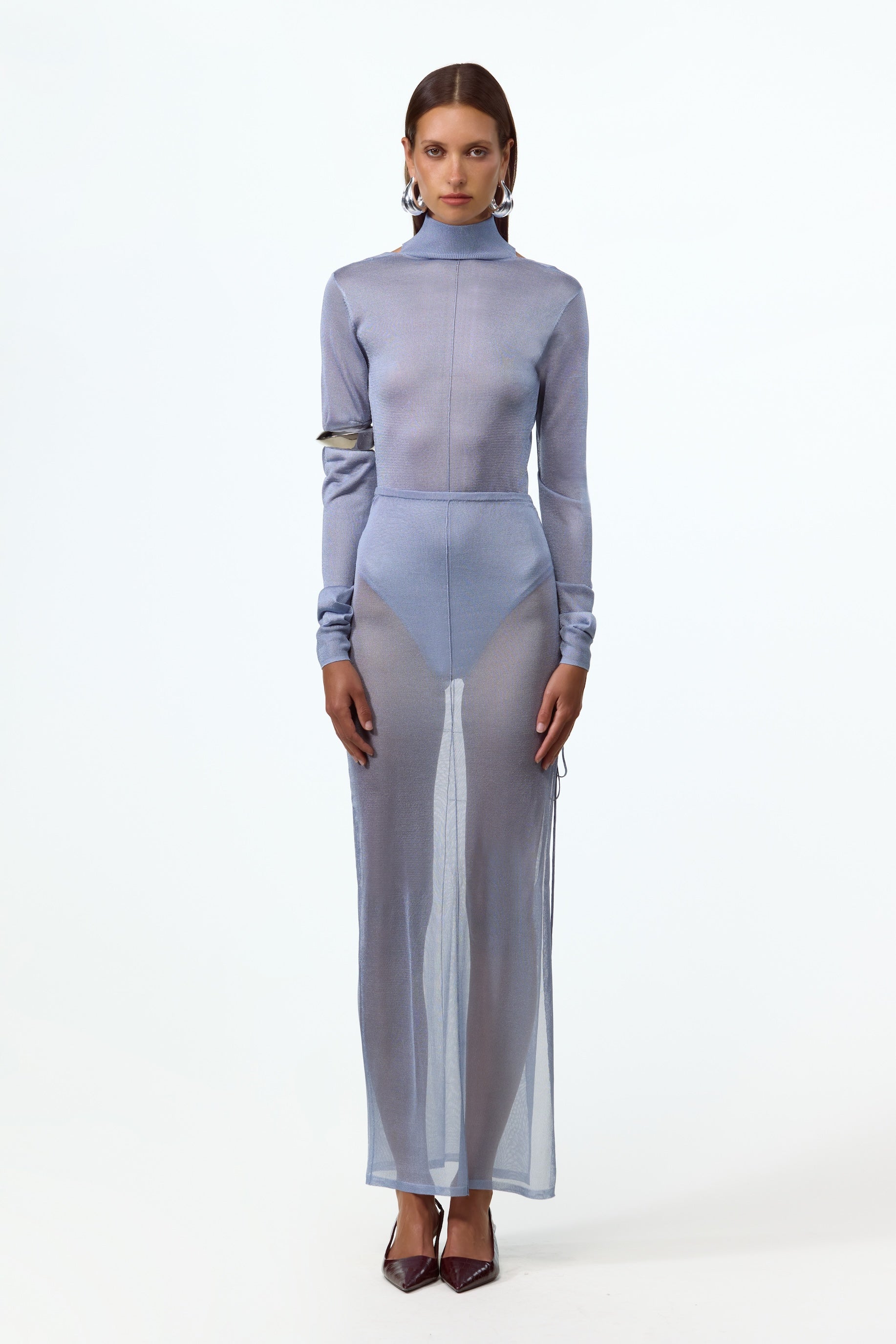 Open Back Knit Bodysuit (Light Blue)