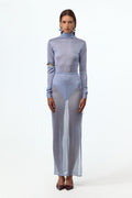 Ruched Knit Maxi Skirt (Light Blue)