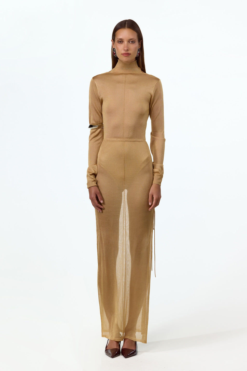 Ruched Knit Maxi Skirt (Gold)