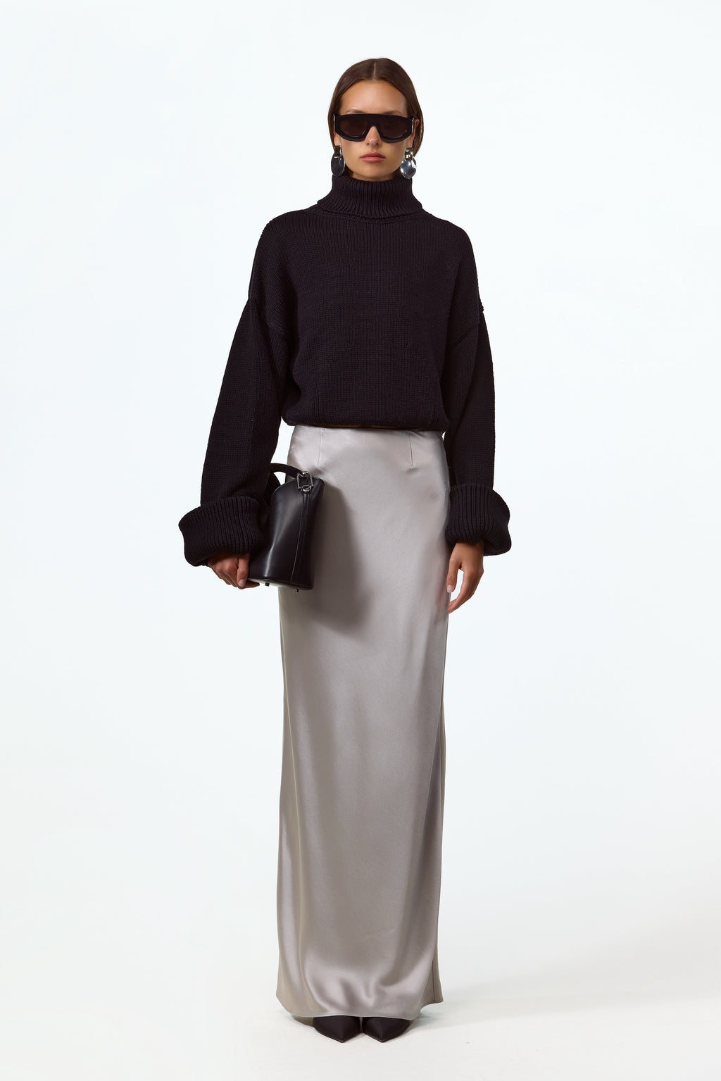 Satin Maxi Skirt (Silver)