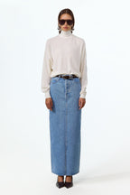 The Denim Pencil Maxi Skirt (Classic Blue)