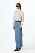 The Denim Pencil Maxi Skirt (Classic Blue)