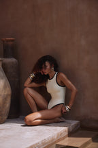 Tank One Piece (Faux Suede Cream/Black)