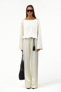 Long Sleeve Silk Jumpsuit (Cream)