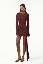 Metallic Twist Mini Dress (Chocolate Brown)
