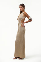 Tie Maxi Dress (Light Gold Sequin)