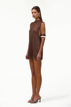 Sleeveless Knit Mini Dress (Chocolate Brown Sequin)