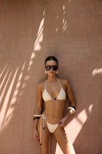 Stone Beaded String Bottom (Faux Suede Cream)