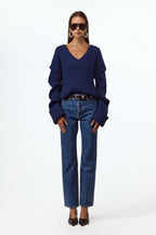 Oversized V Neck Sweater (Navy)