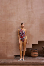 One Shoulder One Piece (Palm Beach Shell Navy/Orange/Cream)