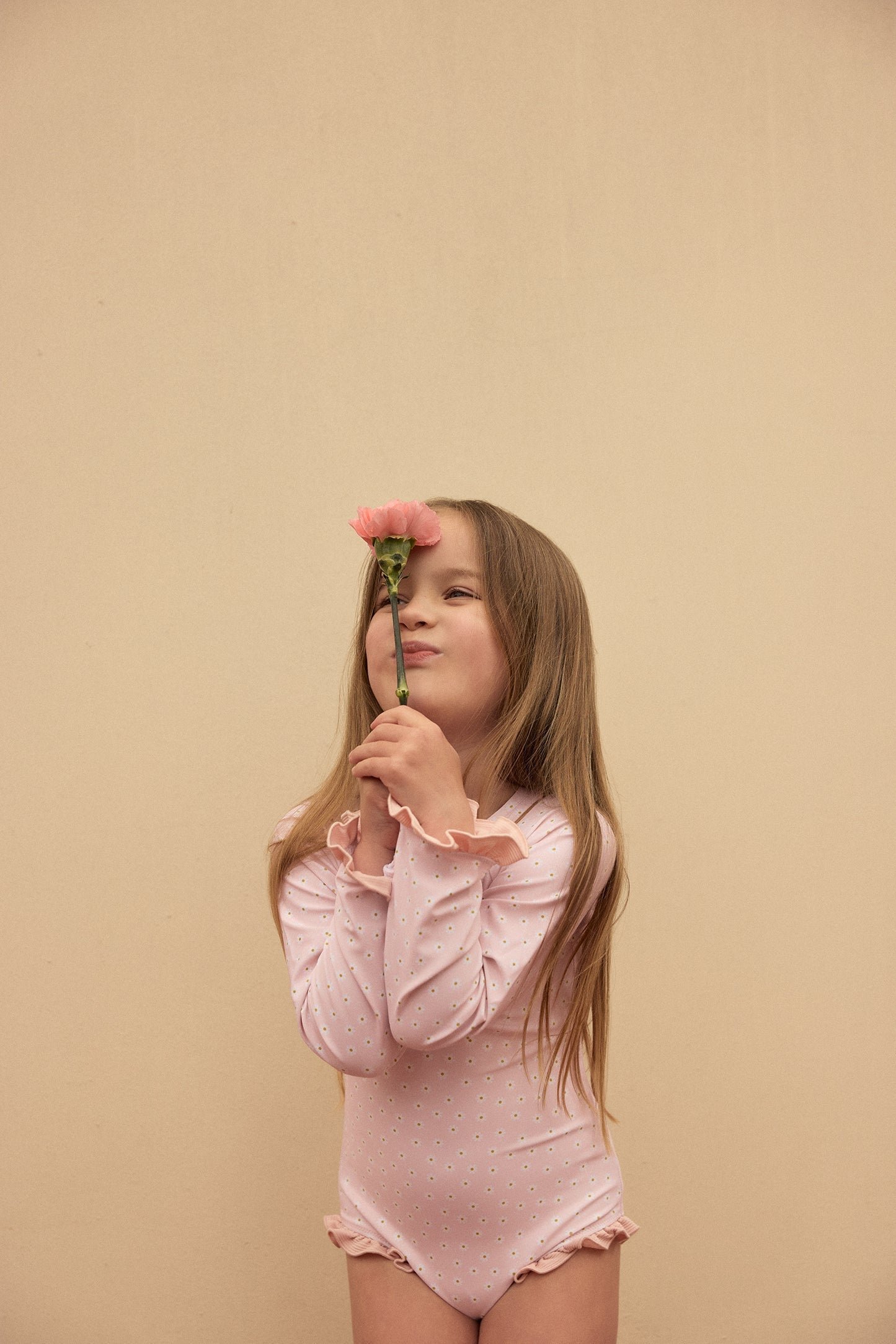 ruffle rashguard one piece (pink daisy)